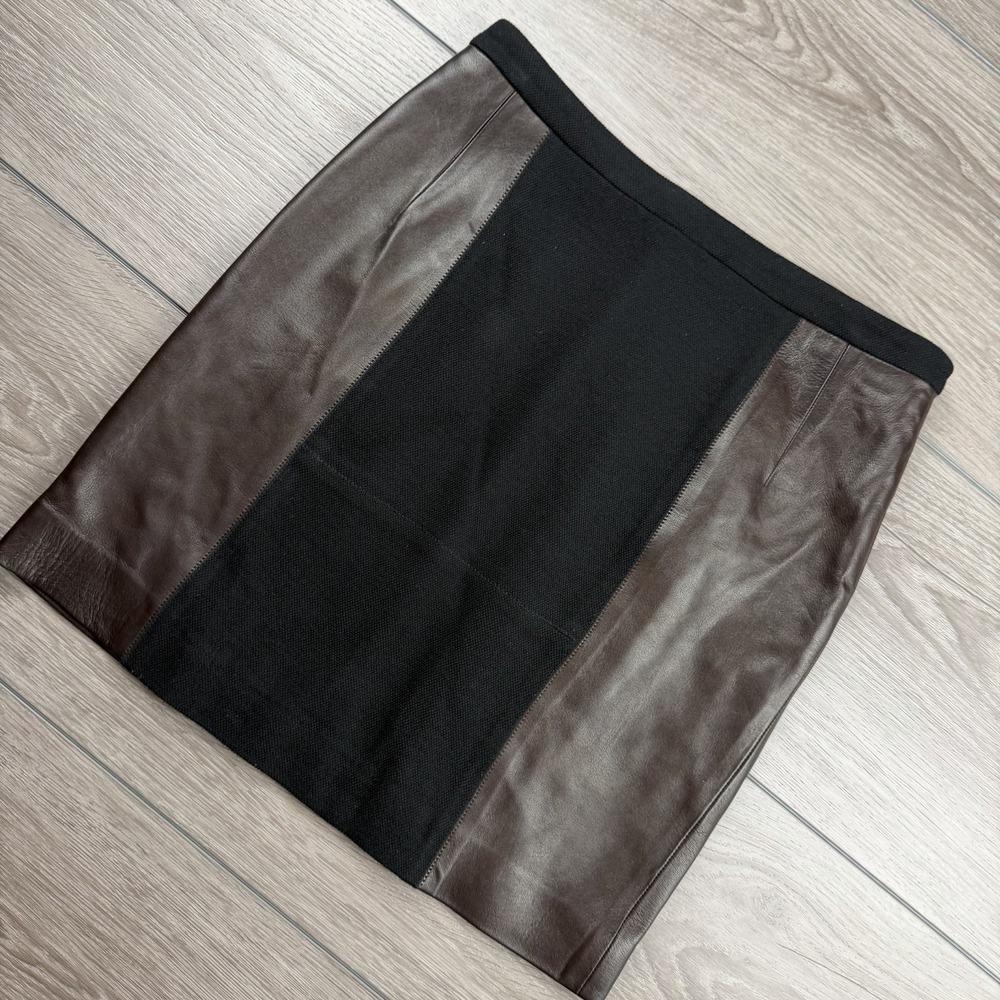 Sandro Paris Women's Leather Knit Panel Mini Skirt Black Brown Size 1 US Small